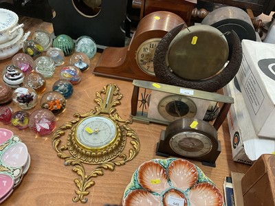 Lot 448 - Relief carved table gong and various clocks