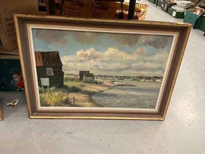 Lot 546 - Hugh Knolly, oil on board, Walberswick and another oil of sailing boats