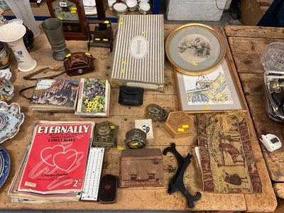 Lot 47 - Sundry items, including pictures, tea cards, brassware, etc