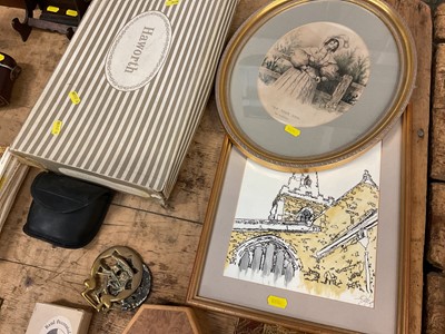 Lot 47 - Sundry items, including pictures, tea cards, brassware, etc