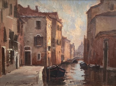 Lot 1145 - *Andrew King (b.1956) oil on board - Morning Sunshine, Venice, signed and dated '86, titled verso, 30cm x 40.5cm, in glazed frame