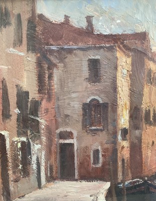Lot 1145 - *Andrew King (b.1956) oil on board - Morning Sunshine, Venice, signed and dated '86, titled verso, 30cm x 40.5cm, in glazed frame