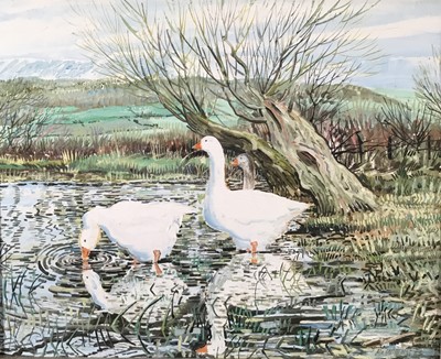 Lot 132 - Alex Williams (b 1942) oil on canvas - Geese, 40cm x 50cm, framed