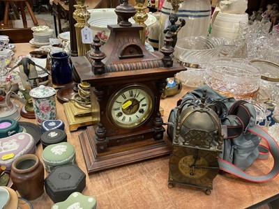 Lot 505 - Victorian mahogany mantel clock and a 20th century brass lantern clock (2)