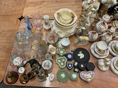 Lot 503 - Collection of ceramics and glassware to include a collection of Wedgwood jasperware, Japanese eggshell porcelain teaset, Lladro and other ornaments and sundries