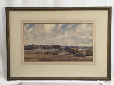 Lot 1249 - Leonard Russell Squirrell (1893-1979) watercolour - Woodbridge from Kyson Hill, signed, titled verso, 26cm x 46cm, in glazed frame