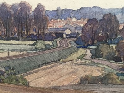 Lot 1249 - Leonard Russell Squirrell (1893-1979) watercolour - Woodbridge from Kyson Hill, signed, titled verso, 26cm x 46cm, in glazed frame