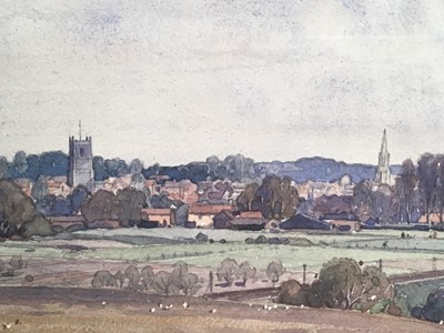 Lot 1249 - Leonard Russell Squirrell (1893-1979) watercolour - Woodbridge from Kyson Hill, signed, titled verso, 26cm x 46cm, in glazed frame