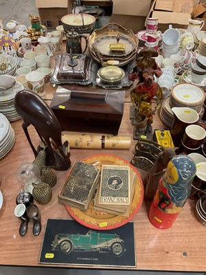 Lot 436 - Regency rosewood sarcophagus shaped tea caddy, polychrome painted Russian doll, Ronson table lighter, metalware and sundries