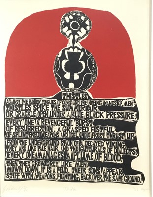 Lot 62 - Gavin Robbins and Ted Hughes - Thistles, linocut, signed by artist and poet, dated '67 and numbered 21/40