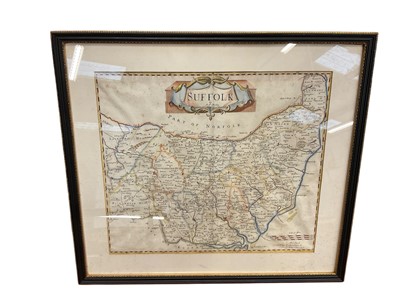 Lot 241 - Robert Morden, early 18th century hand tinted engraved map of Suffolk, framed