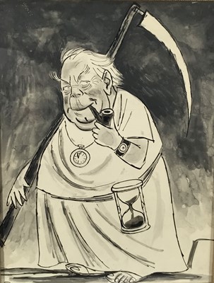 Lot 65 - Vicky (1913-1966) pen and wash cartoon - J. B. Priestley as old Father Time, signed, 37cm x 28cm