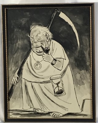 Lot 65 - Vicky (1913-1966) pen and wash cartoon - J. B. Priestley as old Father Time, signed, 37cm x 28cm