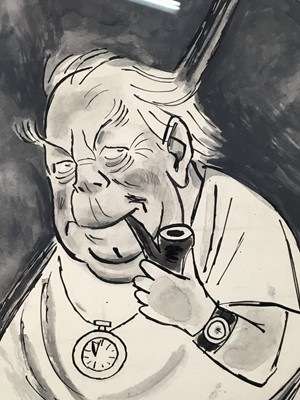 Lot 65 - Vicky (1913-1966) pen and wash cartoon - J. B. Priestley as old Father Time, signed, 37cm x 28cm