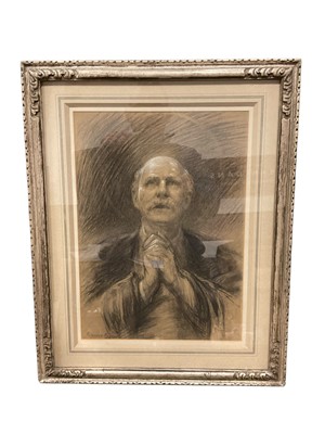 Lot 600 - Annie Spong, chalk and charcoal, praying man