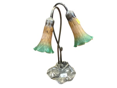 Lot 686 - Art Nouveau-style lamp, the base formed as water lilies, with coloured glass shades