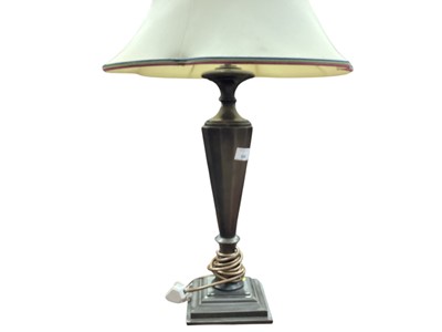 Lot 688 - Bronzed metal lamp with tapered faceted column on sqaure stepped base, with shade