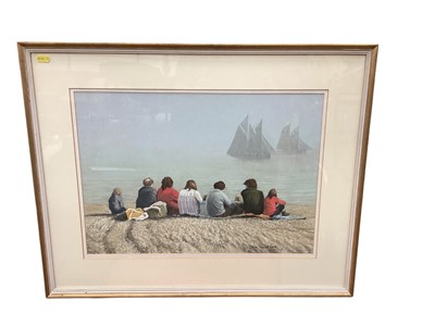 Lot 356 - Brian Argent Smith, contemporary, pastel, family on a beach, signed, in glazed frame