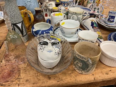 Lot 24 - Group of ceramics and glassware, including Victorian Staffordshire figures, Victorian commemoratives, Quimper faience, etc
