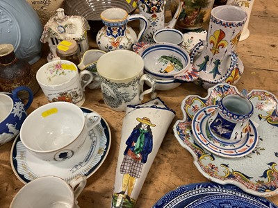 Lot 24 - Group of ceramics and glassware, including Victorian Staffordshire figures, Victorian commemoratives, Quimper faience, etc