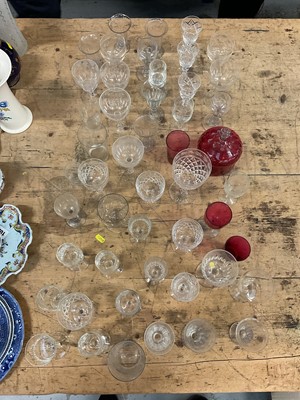 Lot 25 - Group of Victorian and later drinking glasses, and a cranberry bowl and cover