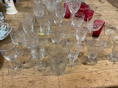 Lot 25 - Group of Victorian and later drinking glasses, and a cranberry bowl and cover