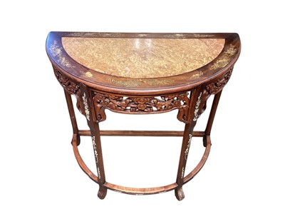 Lot 1227 - Chinese hardwood mother o pearl inlaid hall table with inlaid marble top