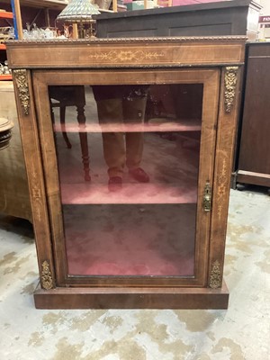 Lot 1216 - Victorian inlaid walnut pier cabinet with gilt metal mounts, glazed door and red velvet lined interior 73cm wide, 98cm high, 28cm deep