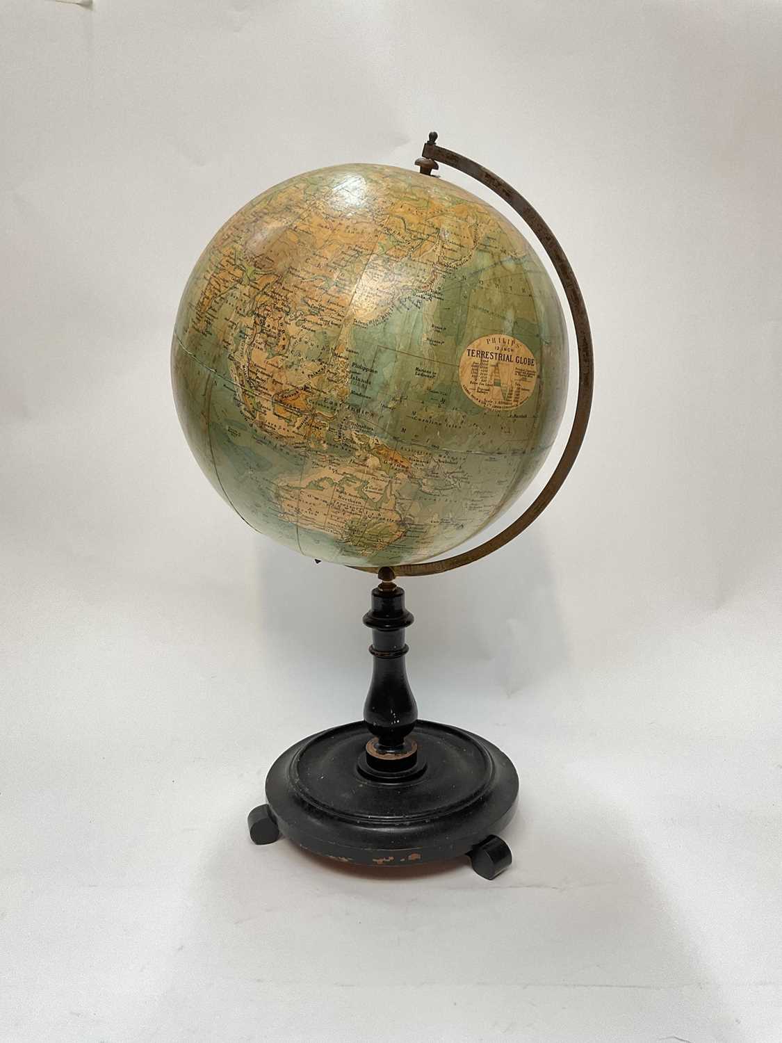 Lot 2402 - Philips 12" Terrestrial Globe, on turned wood base