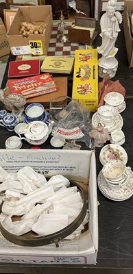 Lot 131 - Sundry miscellaneous items including dolls tea set, alabaster teaset, blanc de chine figure, Pelham Puppet, glass ceramics and sundrie