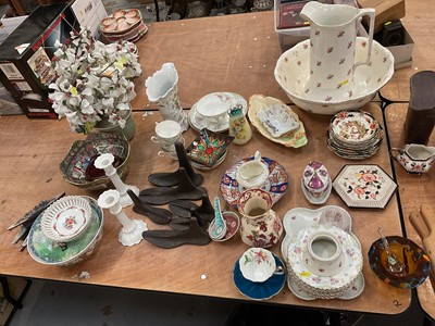 Lot 439 - Chinese hardstone tree, wash jug and bowl, oriental lamps, ceramics and sundries.