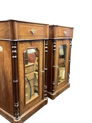 Lot 1252 - Pair of Victorian inlaid walnut bedside cabinets