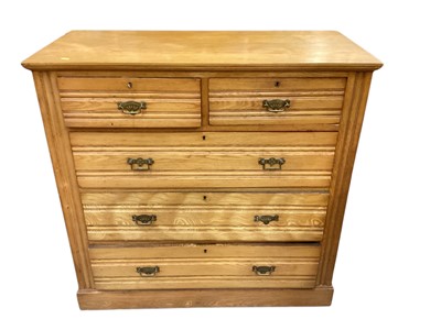 Lot 1214 - Edwardian ash chest of two short and three long drawers, 103cm wide, 49cm deep, 100cm high