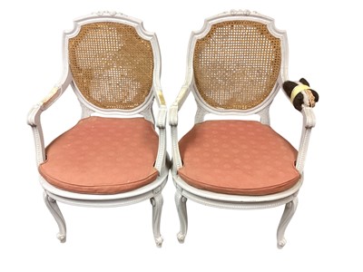 Lot 1314 - Pair of good quality white painted caned chairs