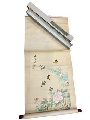 Lot 148 - Oriental scroll painting, boxed