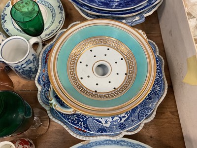 Lot 30 - Group of mostly antique ceramics and glassware, including delftware, ironstone, transfer ware, relief moulded jugs, etc