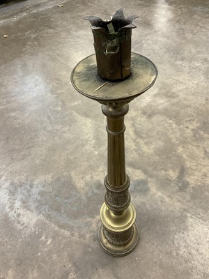 Lot 156 - Victorian brass candlestick, 89cm high