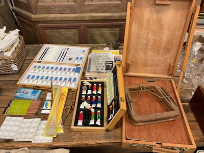 Lot 50 - Group of artist's supplies, including a travelling easel, paints, etc