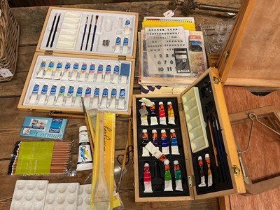Lot 50 - Group of artist's supplies, including a travelling easel, paints, etc