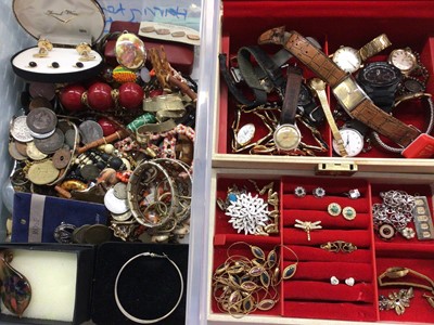 Lot 1122 - Box of costume jewellery, wristwatches and bijouterie