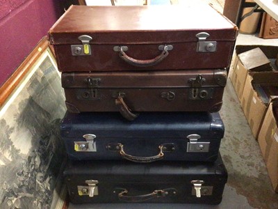 Lot 304 - Group of vintage suitcases, one containing tartan blankets