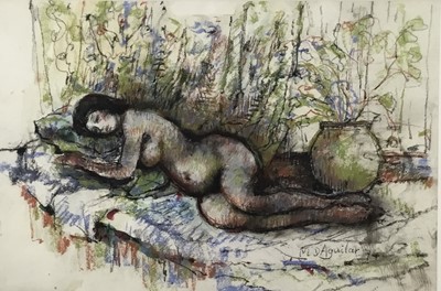 Lot 53 - Michael D'Aguilar (1924-2011 pastel - Reclining nude, signed and dated '74, 36cm x 56cm, glazed and framed