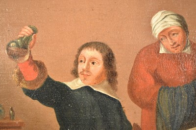 Lot 1306 - Dutch School, 18th century, oil on panel - Interior of a Tavern scene, in 28cm x 39cm, in ebonised frame