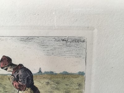 Lot 54 - Marcel Jaques, after Millet, two etchings of labourers, framed and glazed, inscribed in pencil, 9cm x 12cm