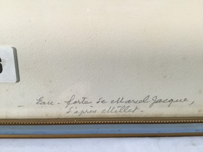 Lot 54 - Marcel Jaques, after Millet, two etchings of labourers, framed and glazed, inscribed in pencil, 9cm x 12cm