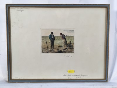Lot 54 - Marcel Jaques, after Millet, two etchings of labourers, framed and glazed, inscribed in pencil, 9cm x 12cm