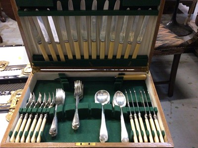 Lot 675 - Canteen of cutlery and plated trays, dinner ware and bottle stand