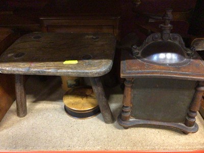 Lot 676 - Wooden dressing table mirror, cake stand, stool and other wooden items