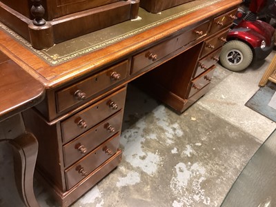 Lot 1253 - Victorian mahogany twin pedestal desk with inset leather lined top and nine drawers below on square, 135cm wide, 71.5cm deep, 74cm high