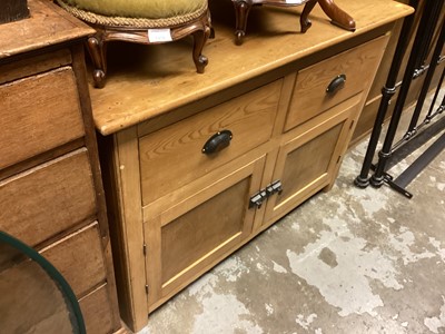 Lot 1259 - Old pine sideboard with two deep drawers and panelled doors below, 106cm wide, 54cm deep, 77cm high